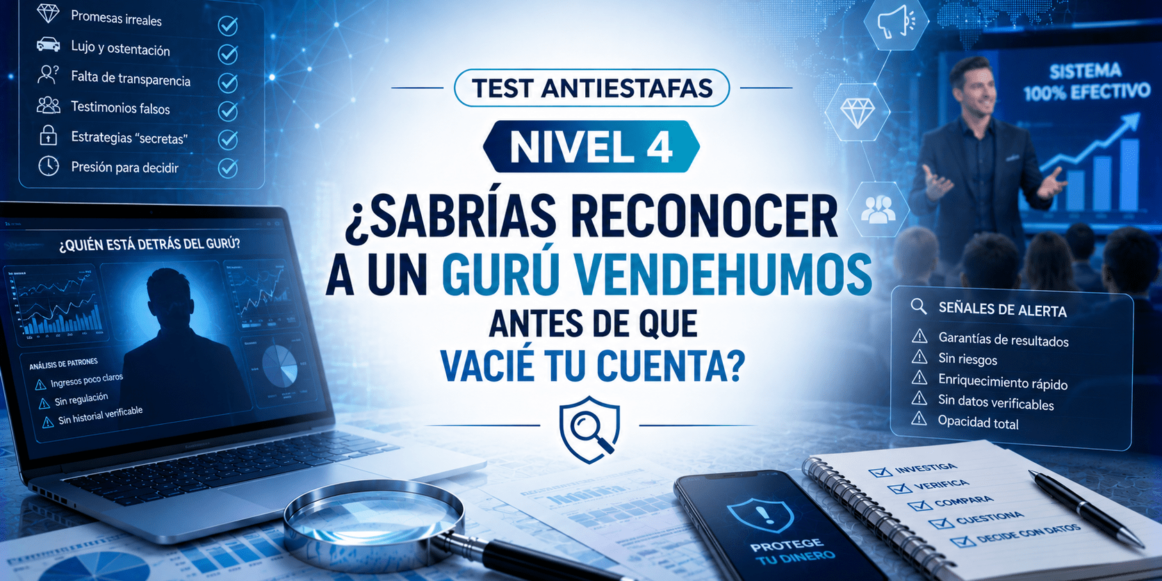 Test Antiestafas Nivel 4: ¿Sabrías reconocer a un gurú vendehumos antes de que vacíe tu cuenta?