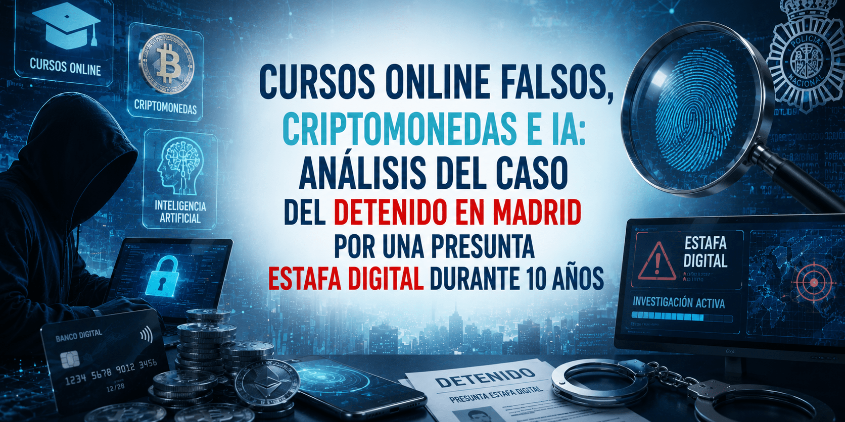 Cursos online falsos, criptomonedas e IA: análisis del caso del detenido en Madrid por una presunta estafa digital durante 10 años