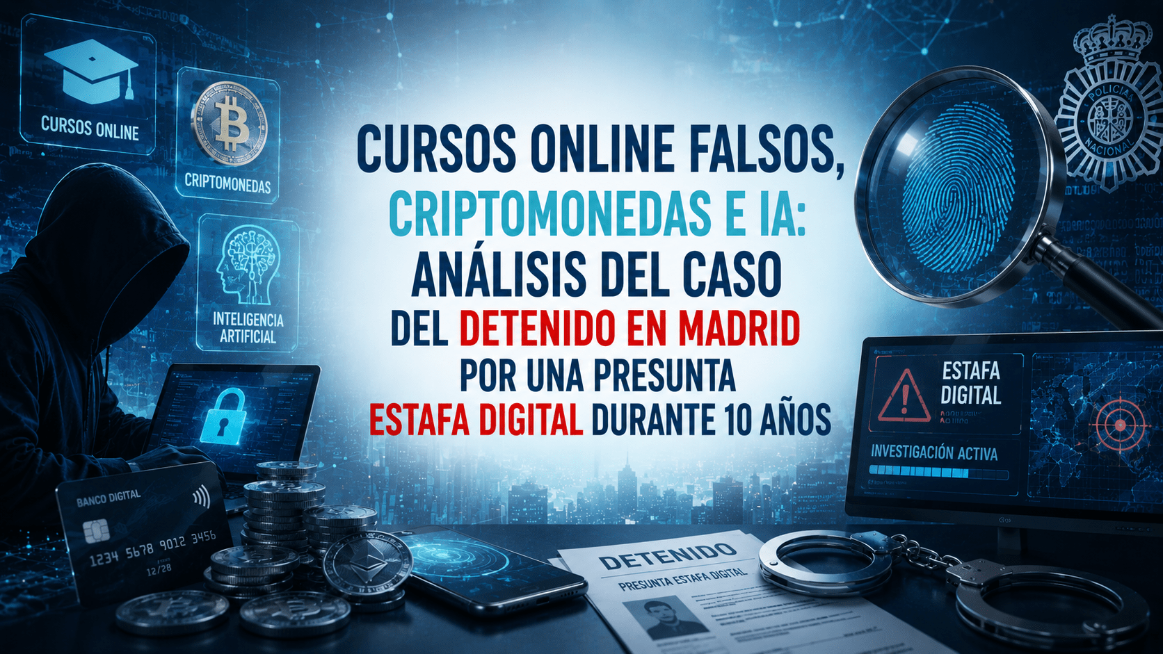 Cursos online falsos, criptomonedas e IA: análisis del caso del detenido en Madrid por una presunta estafa digital durante 10 años