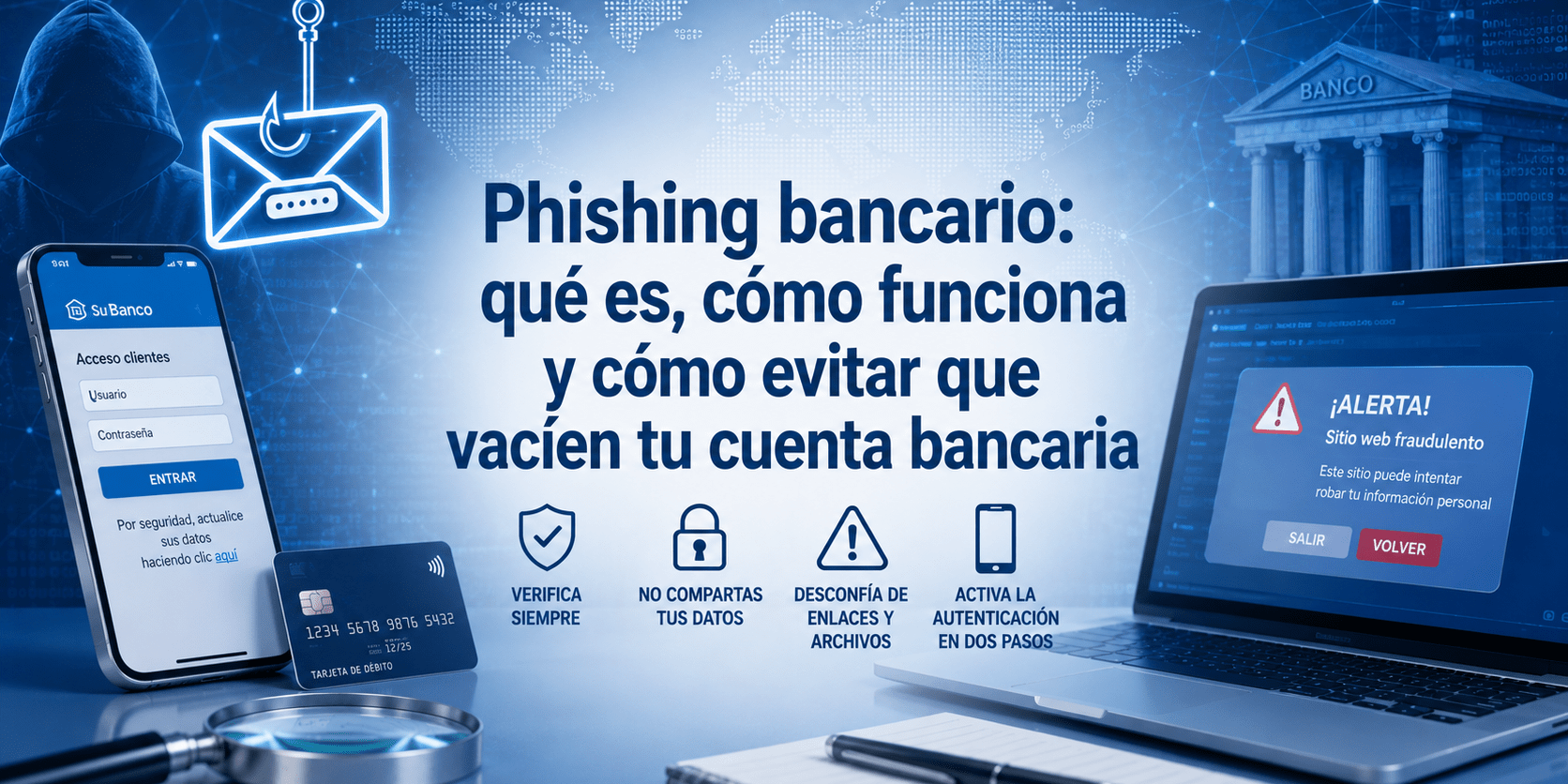 Phishing bancario: qué es, cómo funciona y cómo evitar que vacíen tu cuenta bancario