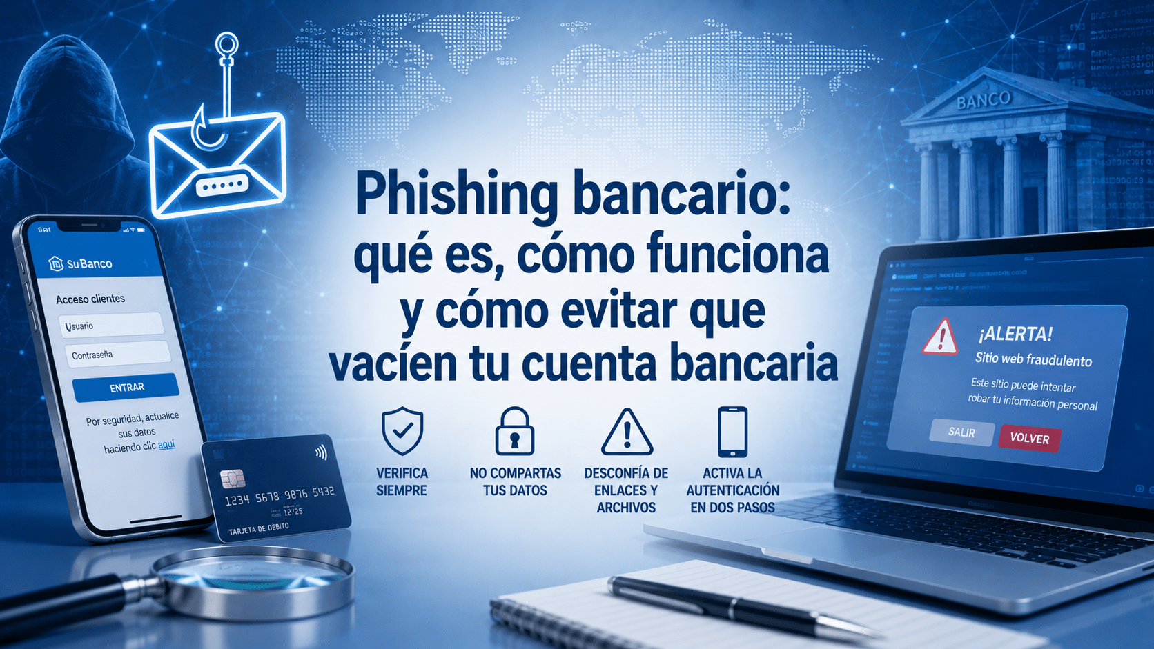 Phishing bancario: qué es, cómo funciona y cómo evitar que vacíen tu cuenta bancario