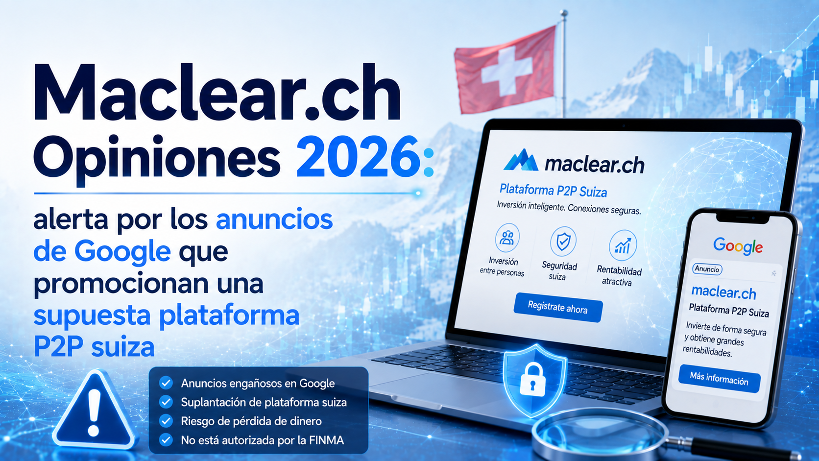 **Maclear.ch Opiniones 2026: alerta por los anuncios de Google que promocionan una supuesta plataforma P2P suiza