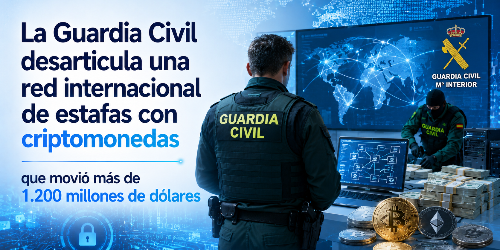 La Guardia Civil desarticula una red internacional de estafas con criptomonedas que movió más de 1.200 millones de dólares