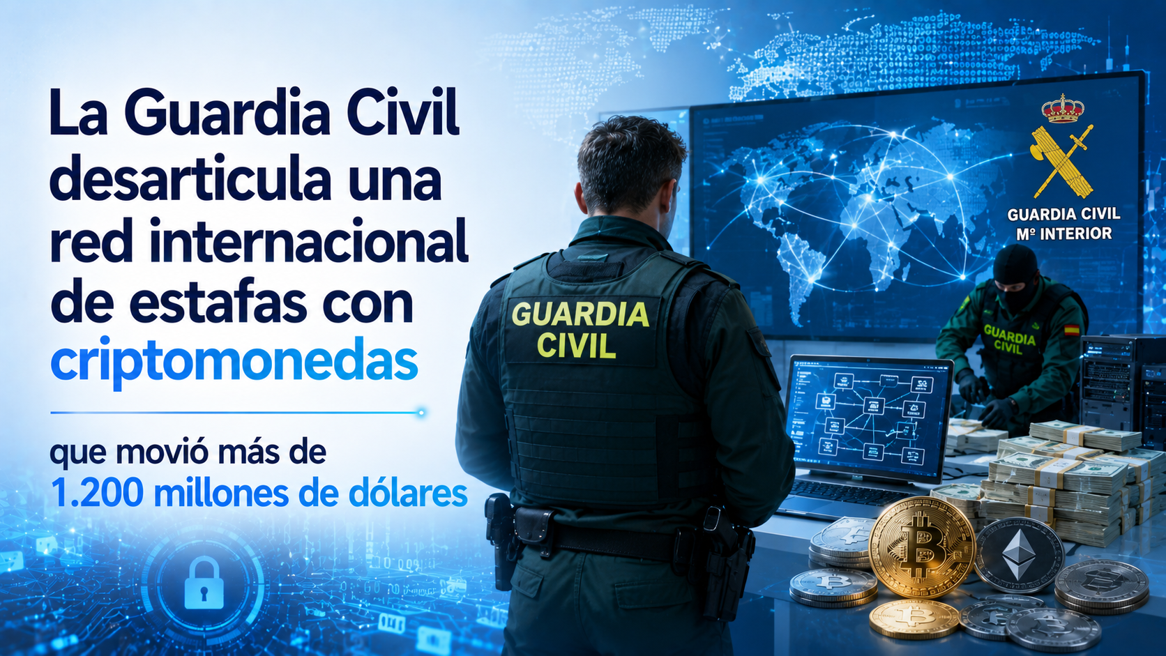 La Guardia Civil desarticula una red internacional de estafas con criptomonedas que movió más de 1.200 millones de dólares