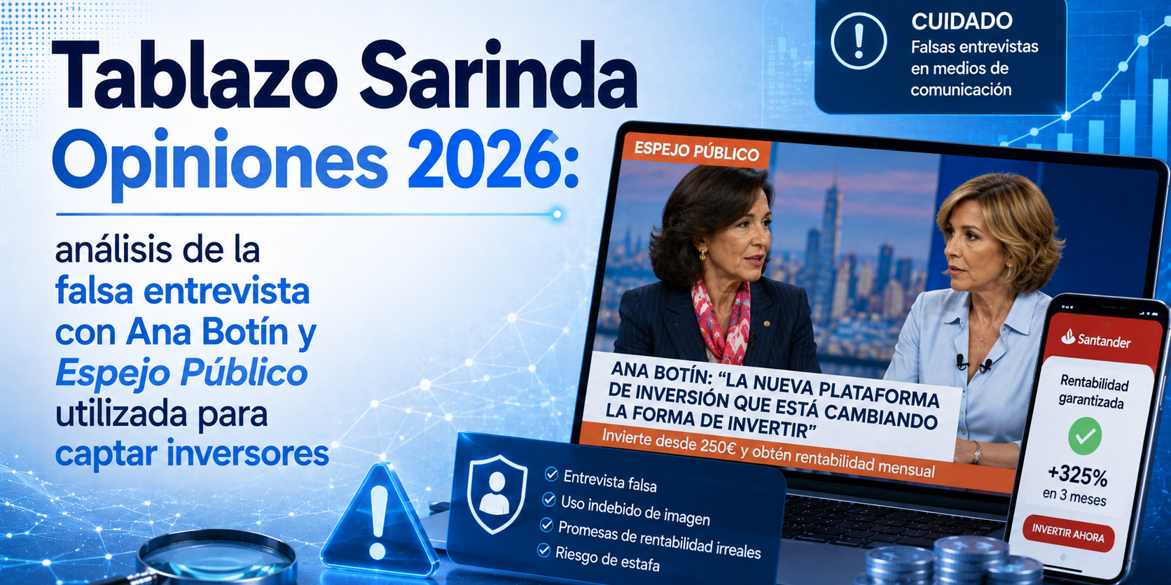 Tablazo Sarinda Opiniones 2026: análisis de la falsa entrevista con Ana Botín y Espejo Público utilizada para captar inversores