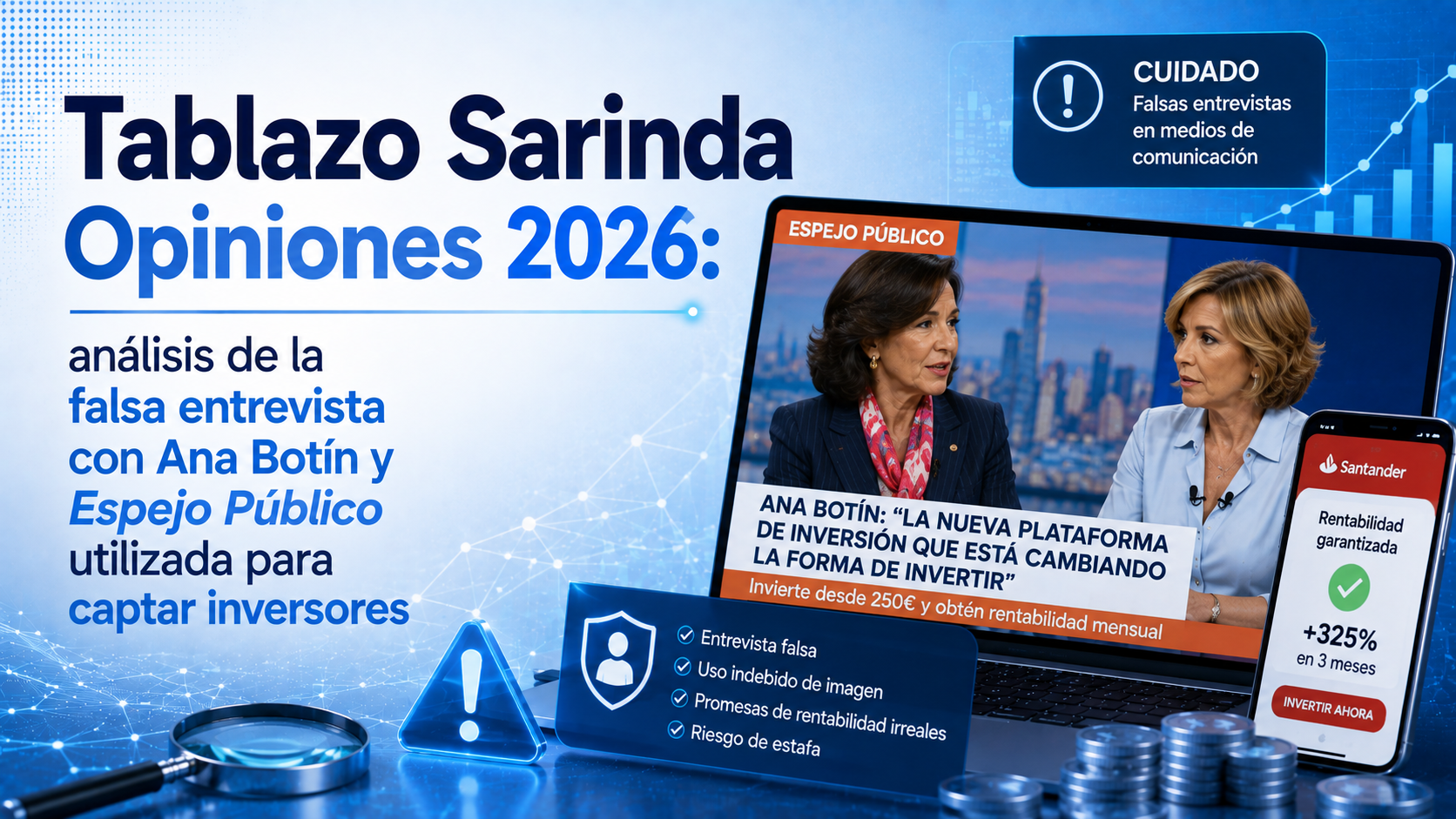 Tablazo Sarinda Opiniones 2026: análisis de la falsa entrevista con Ana Botín y Espejo Público utilizada para captar inversores
