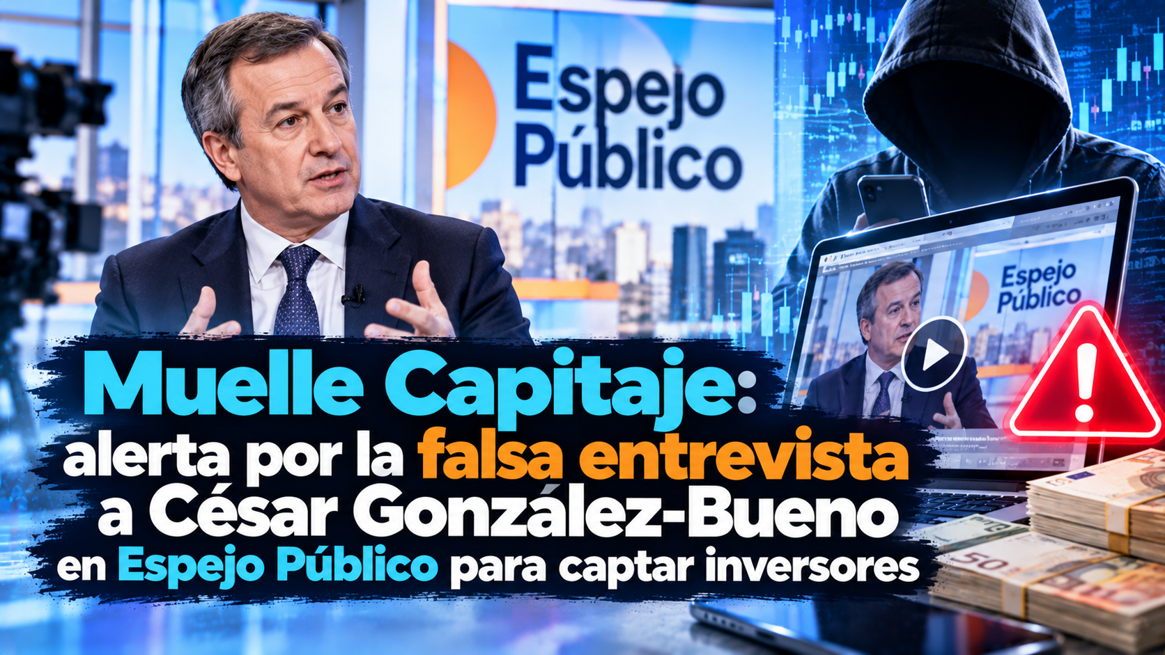 **Muelle Capitaje: alerta por la falsa entrevista a César González-Bueno en Espejo Público para captar inversores**