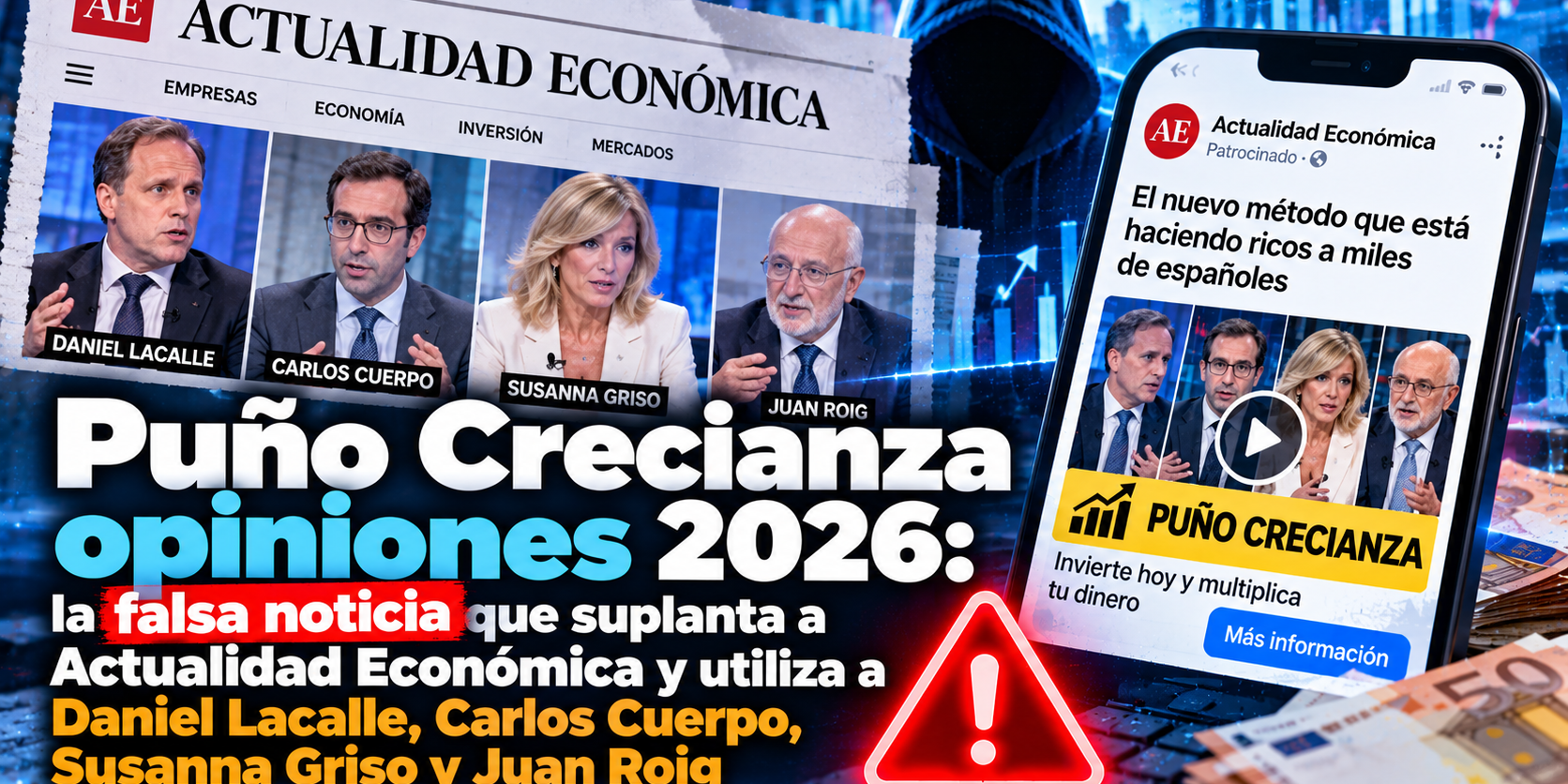 **Puño Crecianza opiniones 2026: la falsa noticia que suplanta a Actualidad Económica y utiliza a Daniel Lacalle, Carlos Cuerpo, Susanna Griso y Juan Roig**